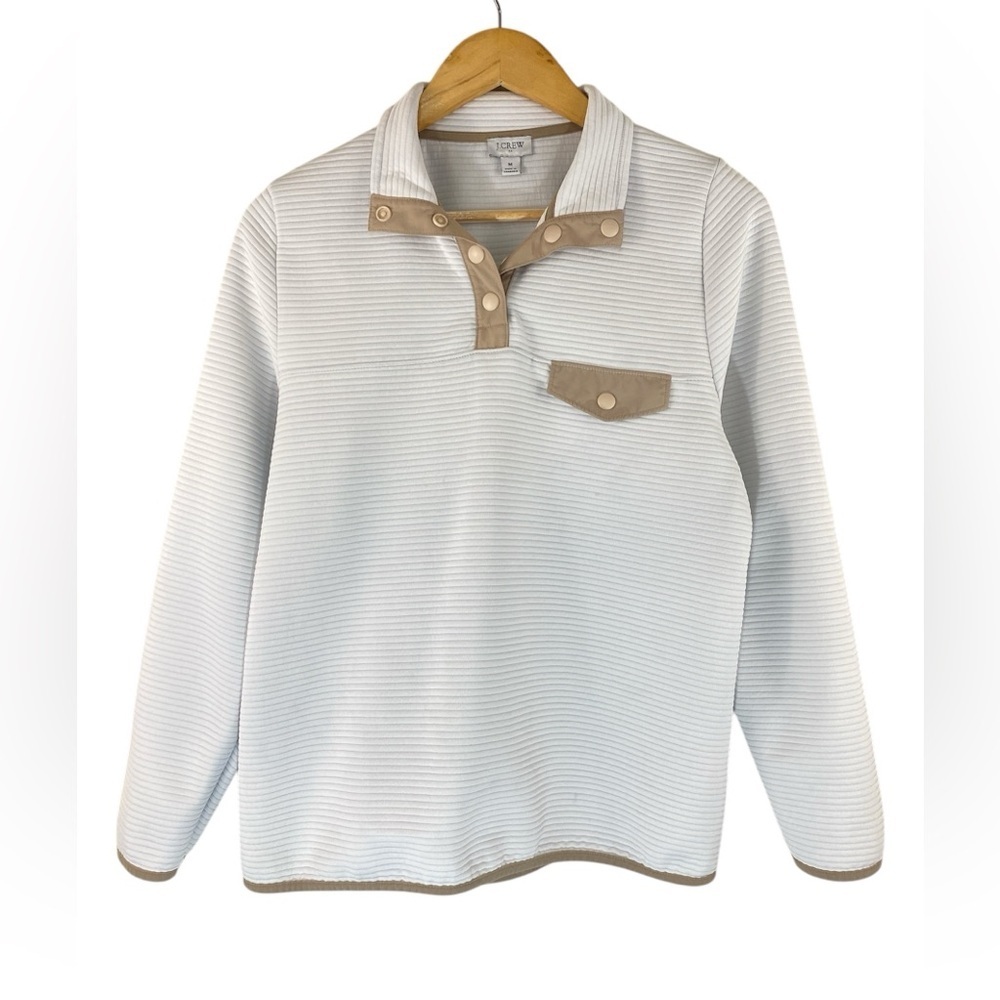 J.Crew Ribbed Quarter Snap Pullover Sweater - Women’s M, Long Sleeve, Pocket